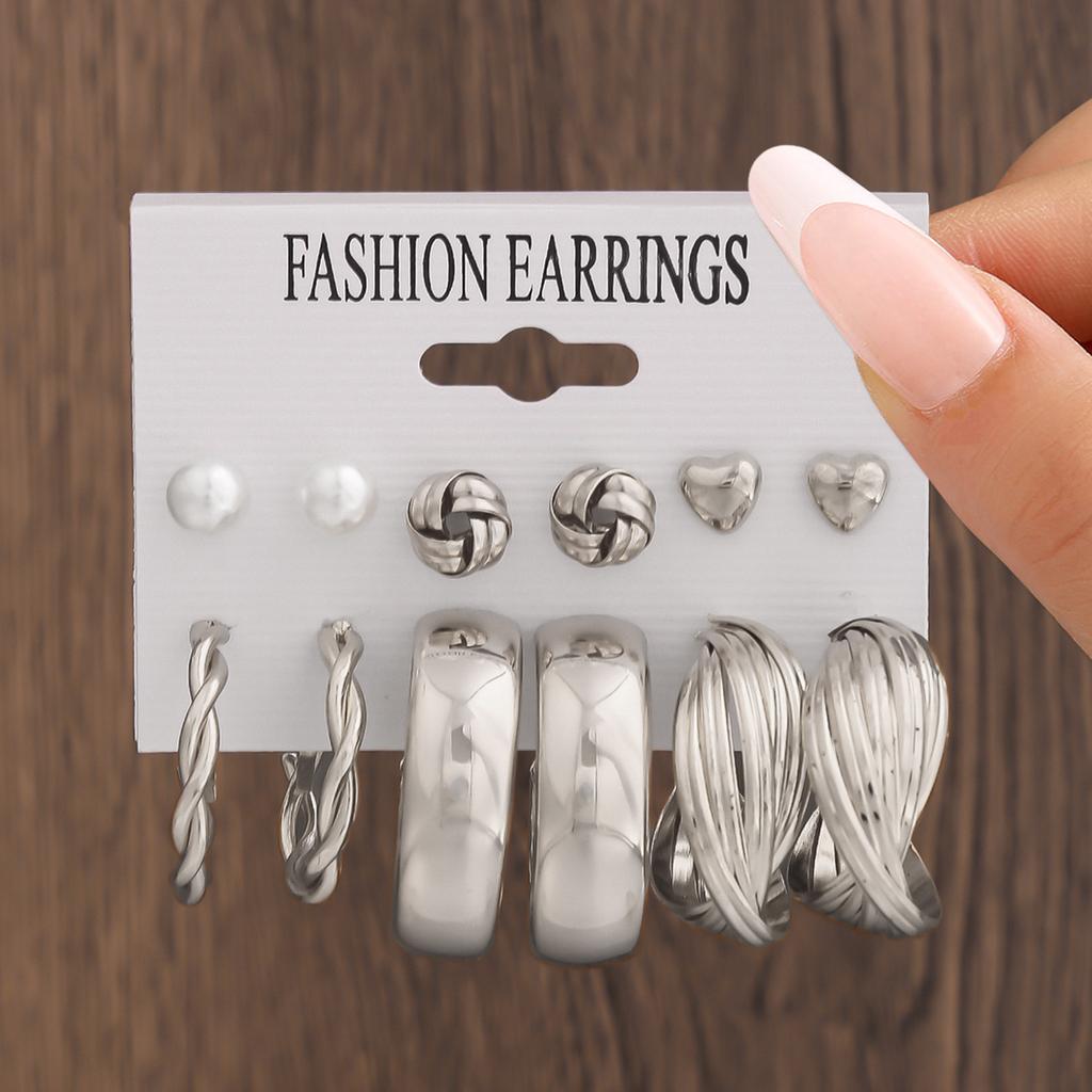 Hot-selling European and American popular jewelry geometric earrings set popular earrings women's ring earrings