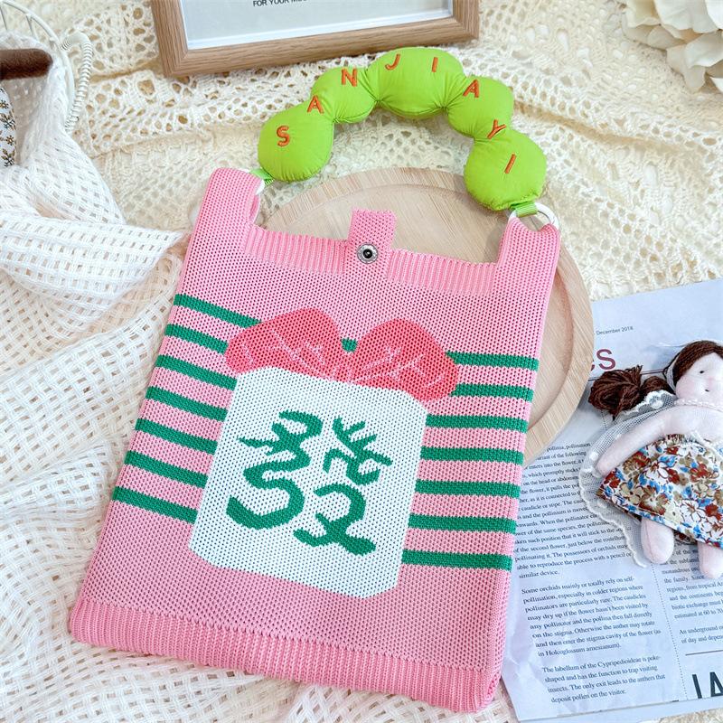 Sommer Damen Niedliche Mini-Tasche Vielseitige Mode Handytasche Cartoon Gestrickte Handtasche Umhängetasche Umhängetasche