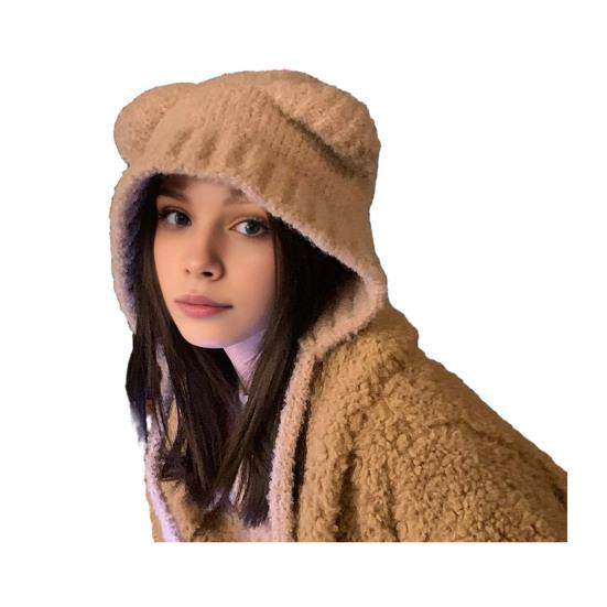 Winter Cute Bear Ears Knit Hat for Women Fuzzy Slouchy Crochet Hat Soft Plush Warm Hat with Ear Flap