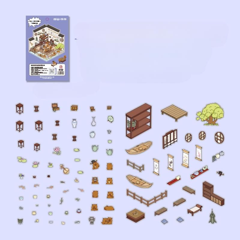 Cartoon Miniature Scene 3D Stickers Retro DIY  PET Landscape Stickers Decompression Korean Stationery Scrapbooking Posters