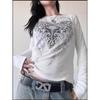 Cross-border vintage feather wing print foreign trade European and American printed crew neck elegant commuter long-sleeve women