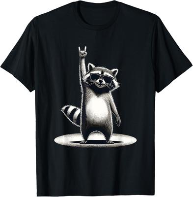 Retro Waschbär Rockmusik Geschenk Männer Kinder Frauen Lustiges Waschbär T-Shirt Individuell bedruckte Grafik T-Shirts Lustiges Shirt Camiseta