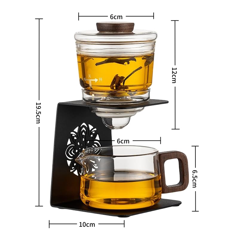 OULOVECO Semi-Automatic Glass Teapot with Filter, Perfect for Offices, Lazy People, and Small Lathes (Clear)