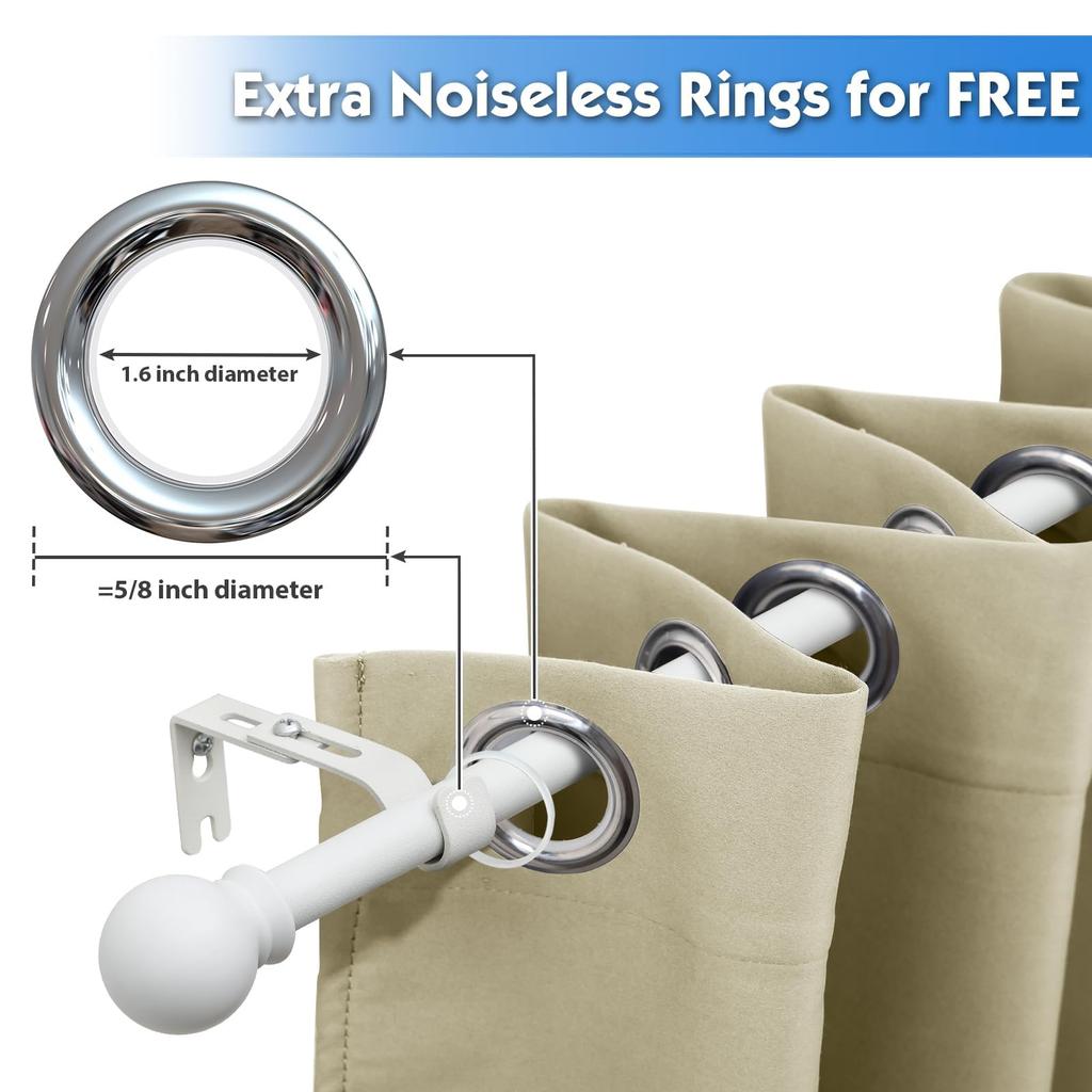 Curtain Rods Curtain Rail Metal Curtain Rod Heavy Duty Curtain Bars with White Stents 71-330 Cm, 1.5cm Set,
