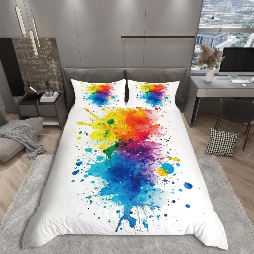 Homewish Dreamy Watercolor Duvet Cover Set For Teens Oil Printing Bedding Set Modern Abstract Art Reversible Decor