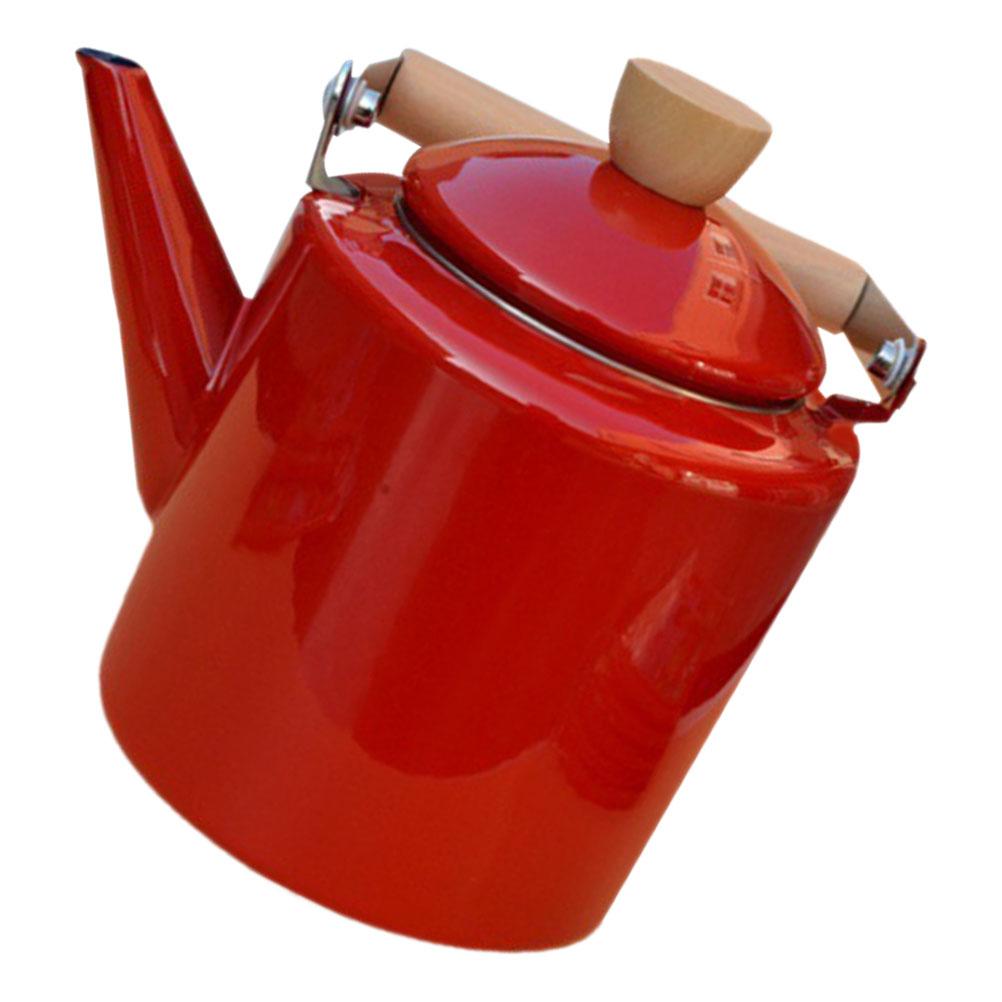 Retro emaljerad spishäll tekanna 2 4L Rött trähandtag Vattenkokare för te kaffe mjölk Vintage kökskastrull Spis toppkokare