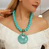 Wooden Beaded Summer Necklace Women Stretch Chain Geometric Decoration Pendant