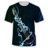 Summer Round Neck 3D Guitars Print Top Fashionable Casual Rock Short Sleeved Men's T-shirts