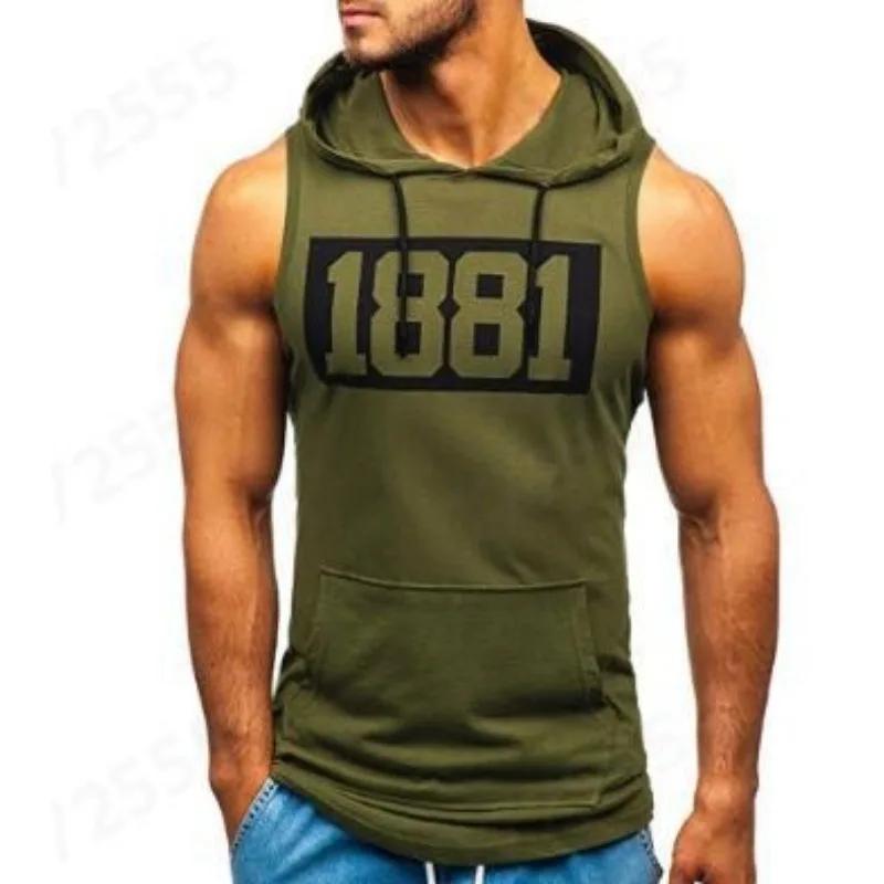 Men's Hooded Tank Tops Gym Workout Training Hoodies Sleeveless Bodybuildng Muscle Cut Off T-Shirt