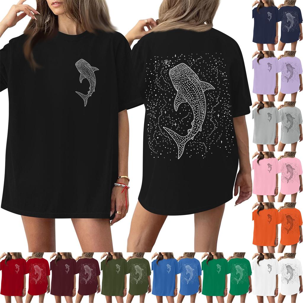 Top Tricou cu Mânecă Scurtă Imprimat cu Gât Rotund pentru Femei