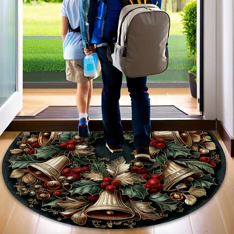 1Pcs Berry Christmas Bells Semi Circle Welcome Doormat Non-Slip for Outdoor Patio Porch Kitchen Bathroom Entryway Floor Mat
