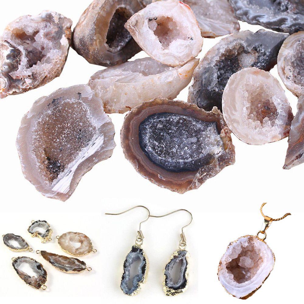 1 PC Irregular Shape Collectible Specimen Raw Gemstone Healing Stones Crystal Cluster Natural Agate Geodes Drusy Quartz Slice