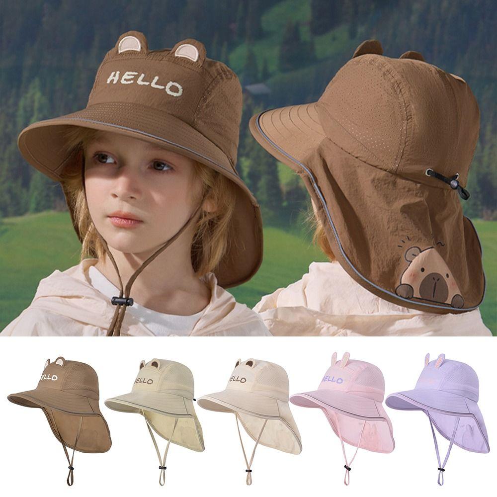 

Neck Protection Shawl Cartoon Kids Sun Hat Wide Brim UV Protection Hat 4-8 Years кавовий