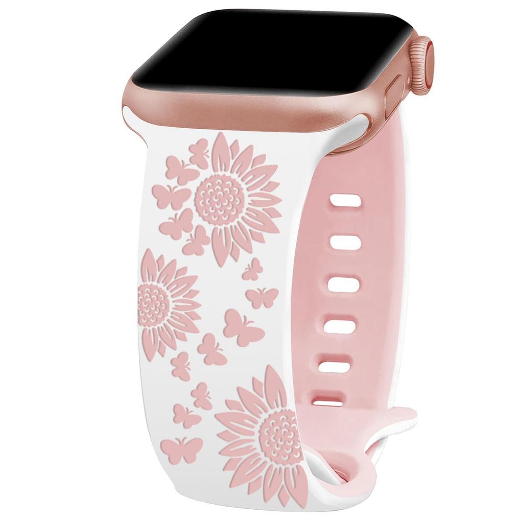 3D Floral Lasergraviertes Silikonarmband für Apple iWatch - Schmetterlingsdesign