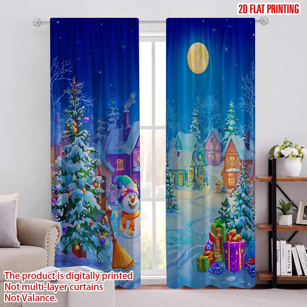 

2pcs,2D plane printing Popular Curtain Panels Winter Snowman Xmas Tree Santa Polyester Easy Install (without rod) Home Decor 52.50 × 116.00 cm 2 pcs