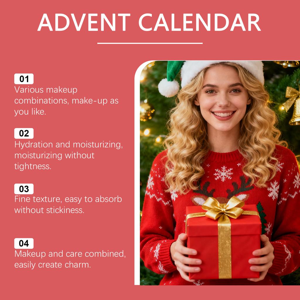 Adventní kalendář s líčením, 24denní vánoční odpočítávací kalendář, překvapení, vánoční sada líčení, dárek pro dámy, překvapení, 50 ml