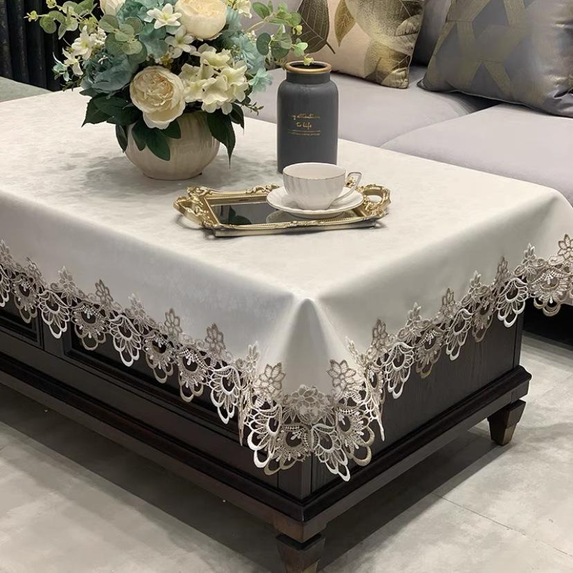 

European Tablecloth Wind Waterproof And Oil-Proof Leave-In Leather Table Mat Lace Lace Household Coffee Table Tablecloth 110*110cm