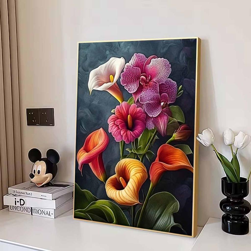 Flower Diamond Art Piece Set, 5D DIY Colorful Round Gemstone Cross Stitch Painting Craft Decoration Home Wall Mural