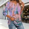 Women's Casual V-Neck Three-Quarter Sleeve Christmas Print Blouse for Holiday Party