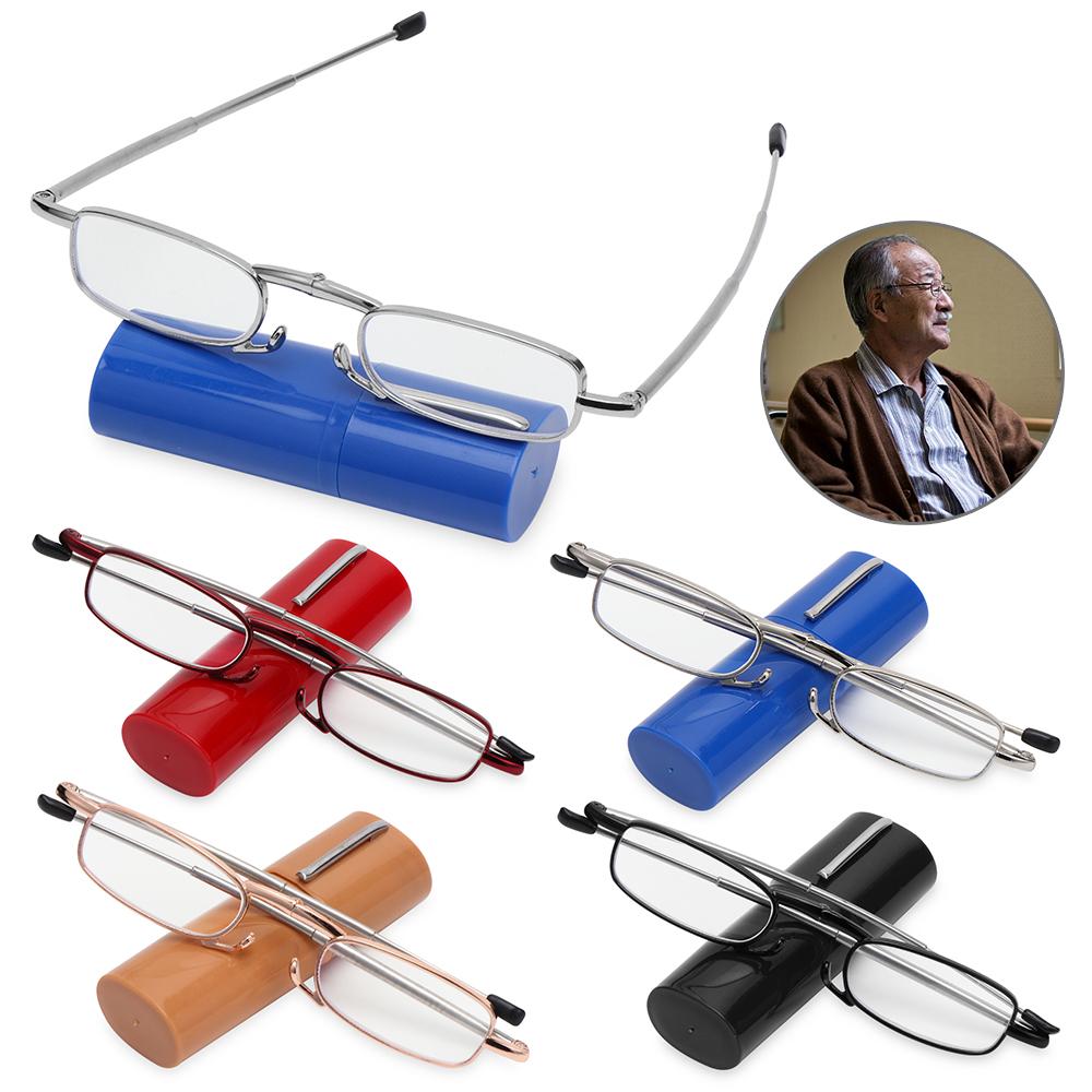 Mini Portable Reading Glasses with Tube Case Men Women Spring Hinge Anti Eyestrain Computer Presbyopia Eyeglasses 1.0~4.0x