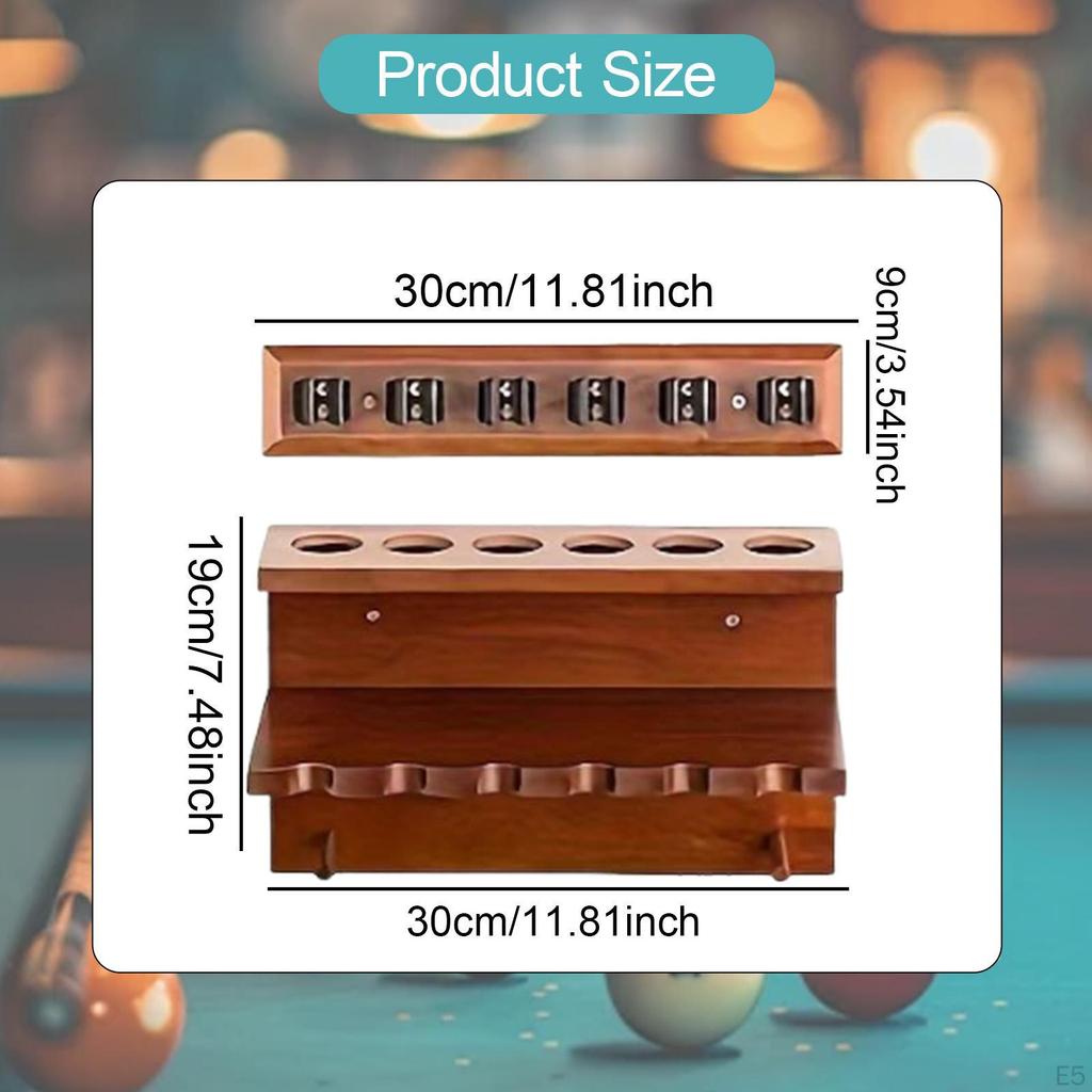Billiard Cue Stand, Elegant Wall Mount for 6 Table Sticks, Stick Holder, Stand Center