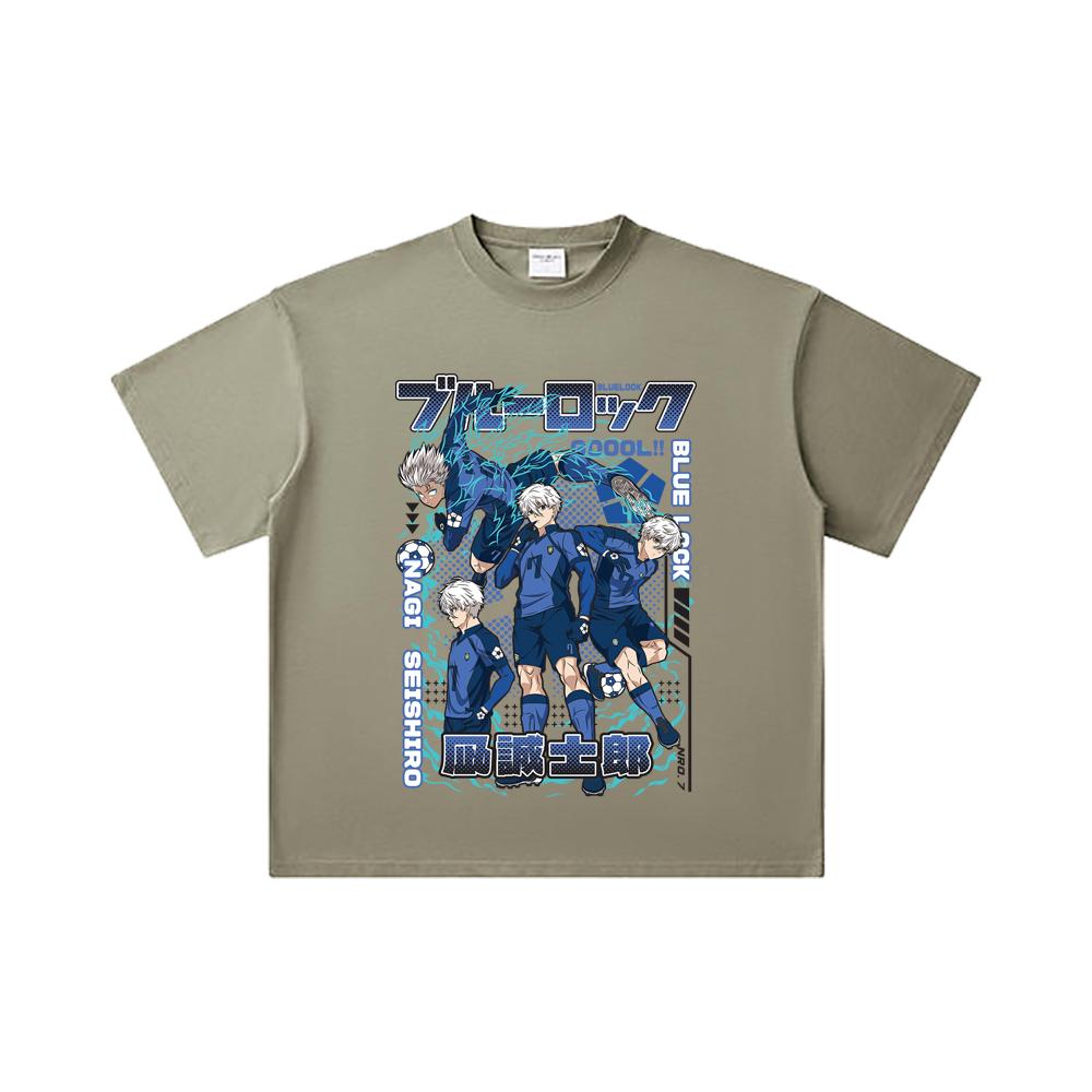 260 GSM Double Yarn 32 Count 100% Cotton Blue Lock V3 Print Unisex Heavy Cotton T Shirt