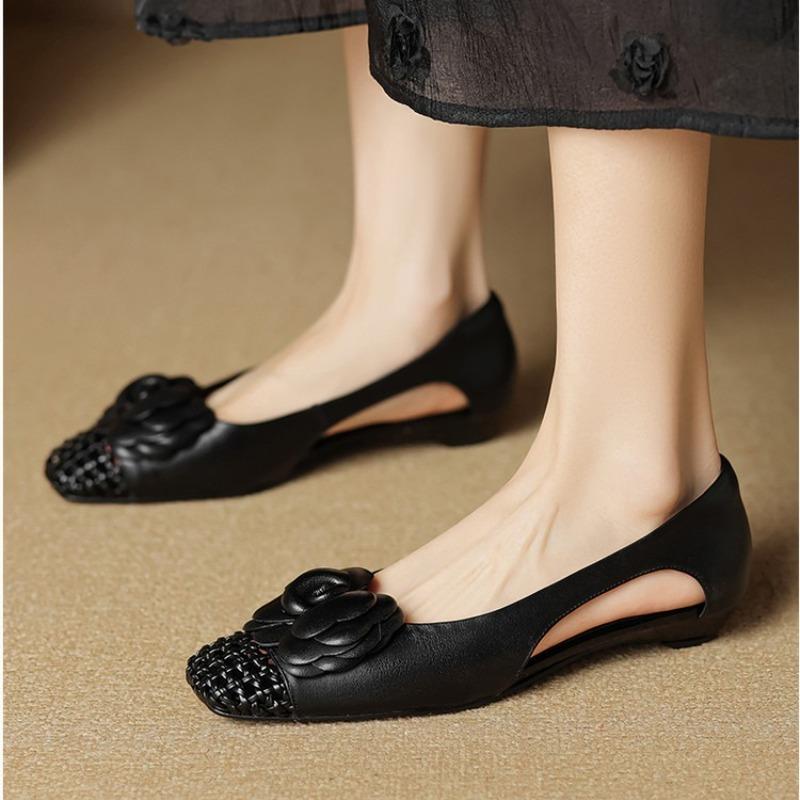 

Модные женские туфли-балетки с цветочным узором, модные неглубокие удобные сандалии для платья, мягкие женские лоферы, обувь 2025 лето, дизайнерские zapatillas de mujer 35 чёрный