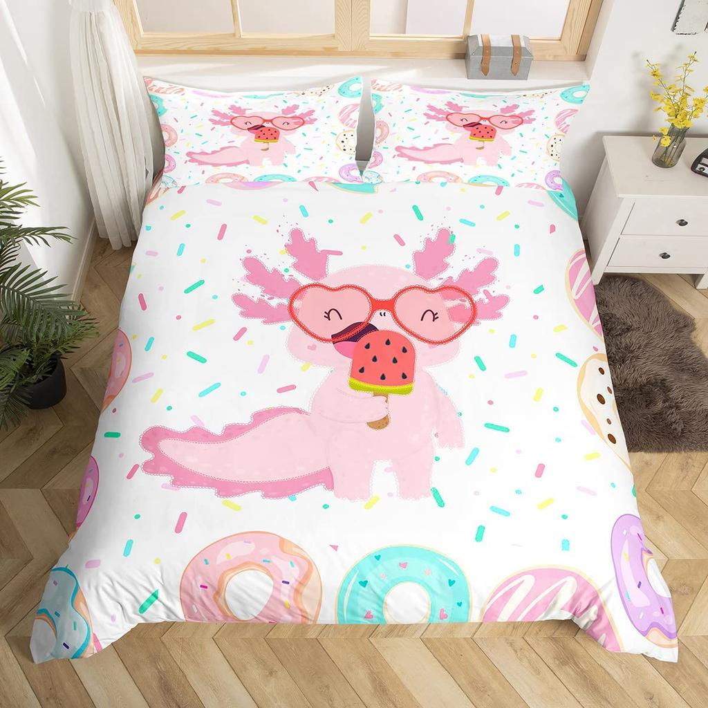 Kids Pink Rose Rabbit King Queen Duvet Cover Cartoon Animal Comforter Cover Rose Moon Floral Bedding Set Polyester Quilt Cover