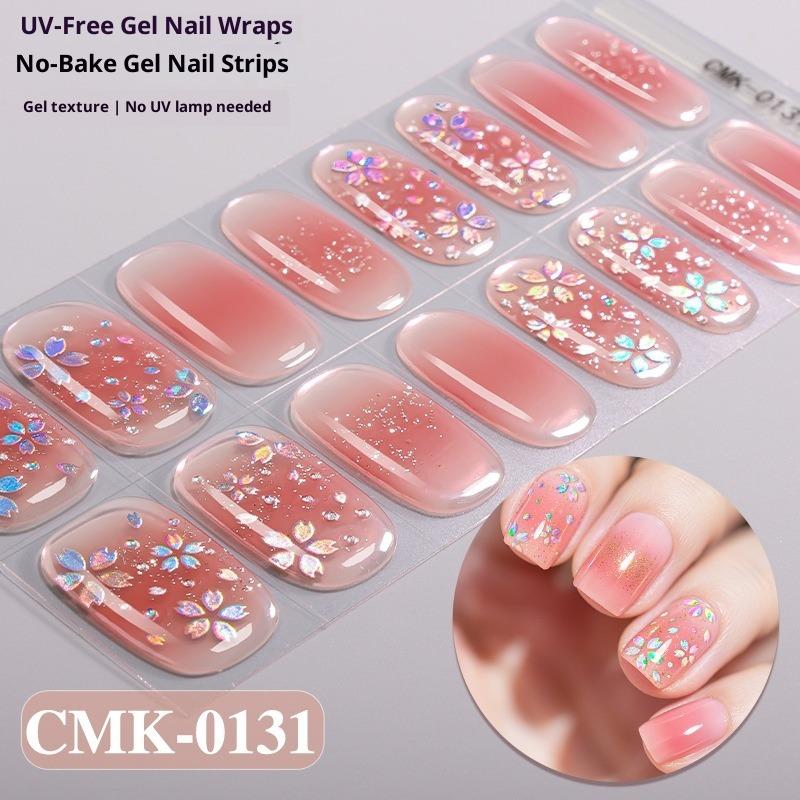 French Gradient Glitter Laser No-bake Gel Nail Stickers UV-Free Gel Nail Stickers