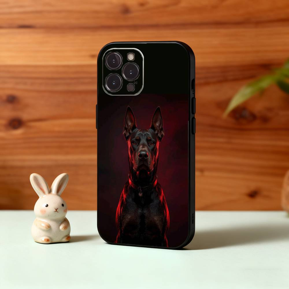 Doberman Dog Phone Case For iPhone17,16,15,14,13,12Plus,Pro Max,XS,5G Soft Silicone Black Cover