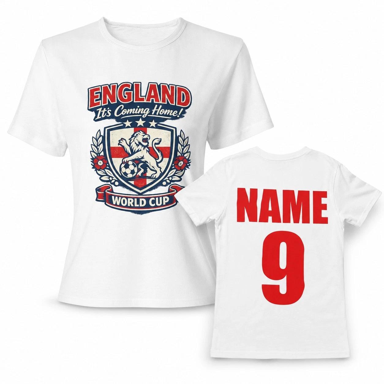 Personalised Womens England World Cup T-Shirt Name Number Football Top M