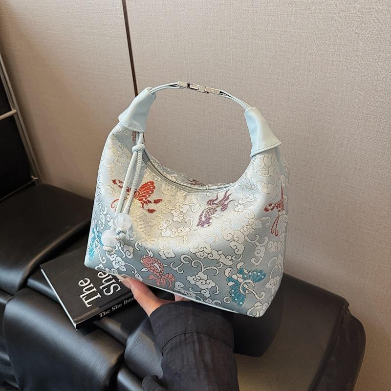 Embroidered Canvas Bag Women's Summer New Fashion Niche Shoulder Messenger Bag Portable Dumpling Bag