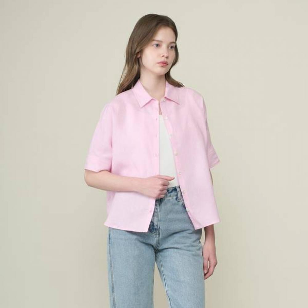 Bcbg Relaxed Fit Logo Embroidered Linen Blouse B6m4b431 pink (22)/55