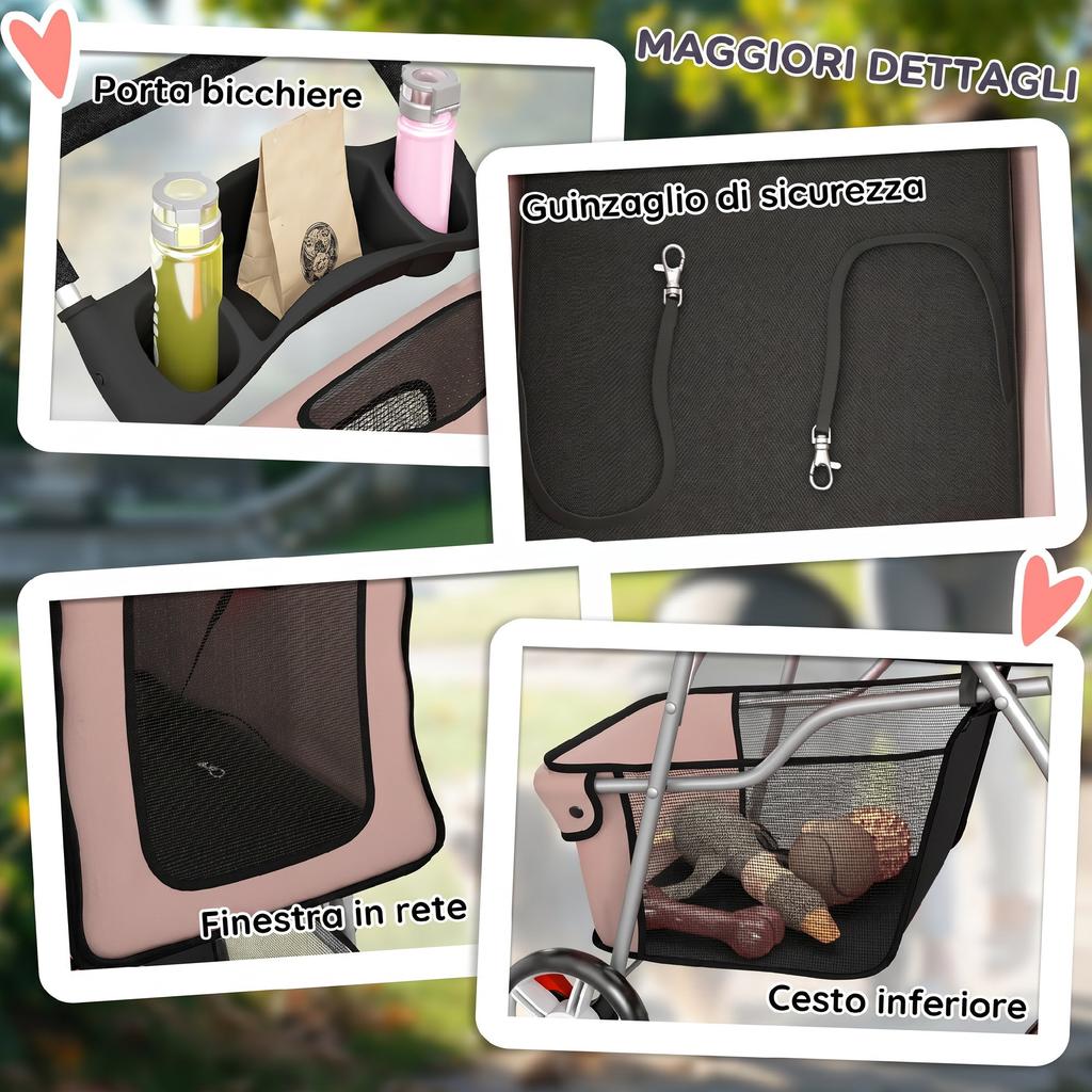 Folding Dog Stroller with Reflectors, Swivel Wheels, Brakes, and Washable Cushion, Coffee