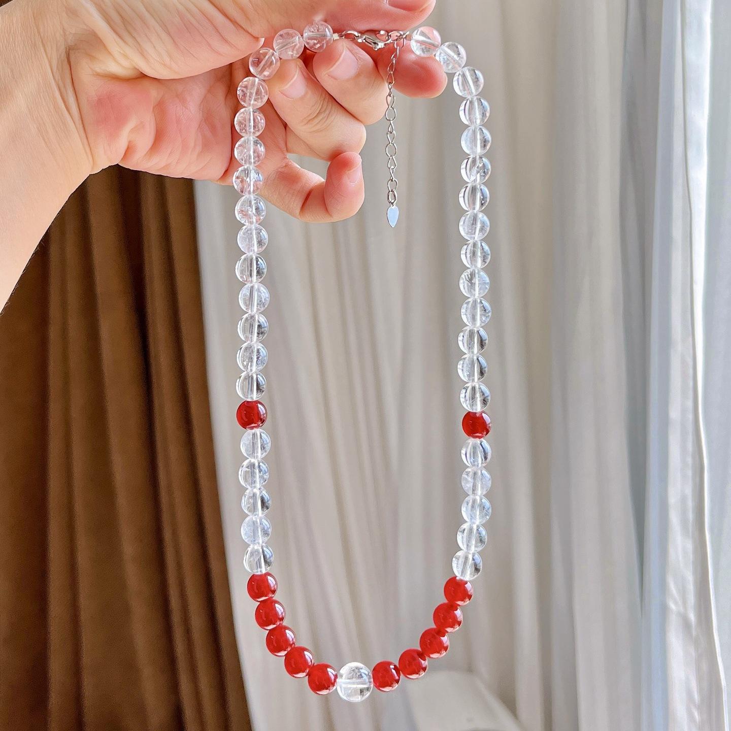 Natural White Crystal Chalcedony Design Necklace Clavicle Chain