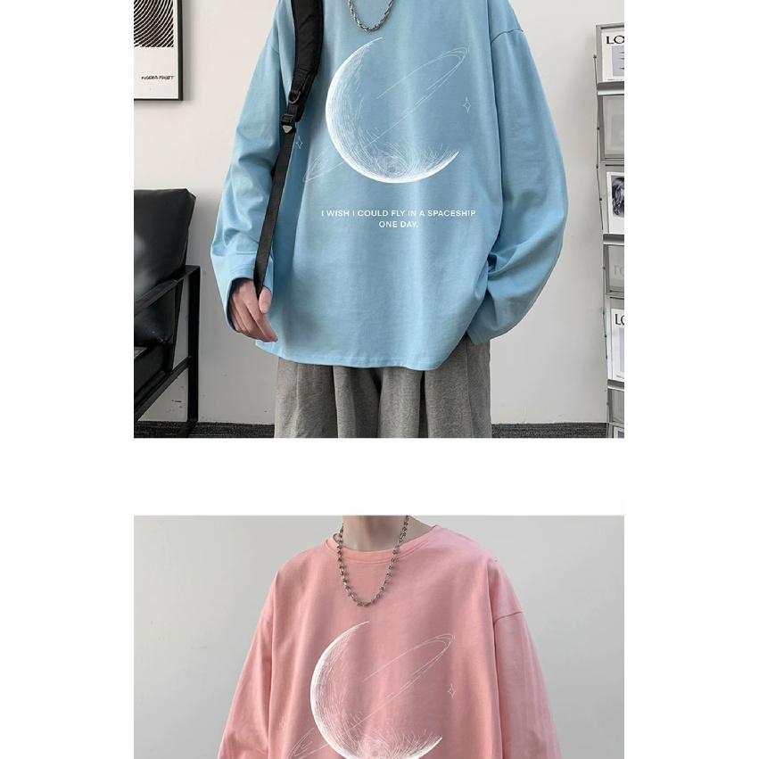 2024 Men's Long-Sleeved T-shirt Autumn Undershirt Long Sleeve Cotton Autumn Hong Kong Style Printing Loose Trendy Top