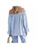 Damen Schulterfrei Bluse Langarm Rüschen Tunika Top Elegant Lässig