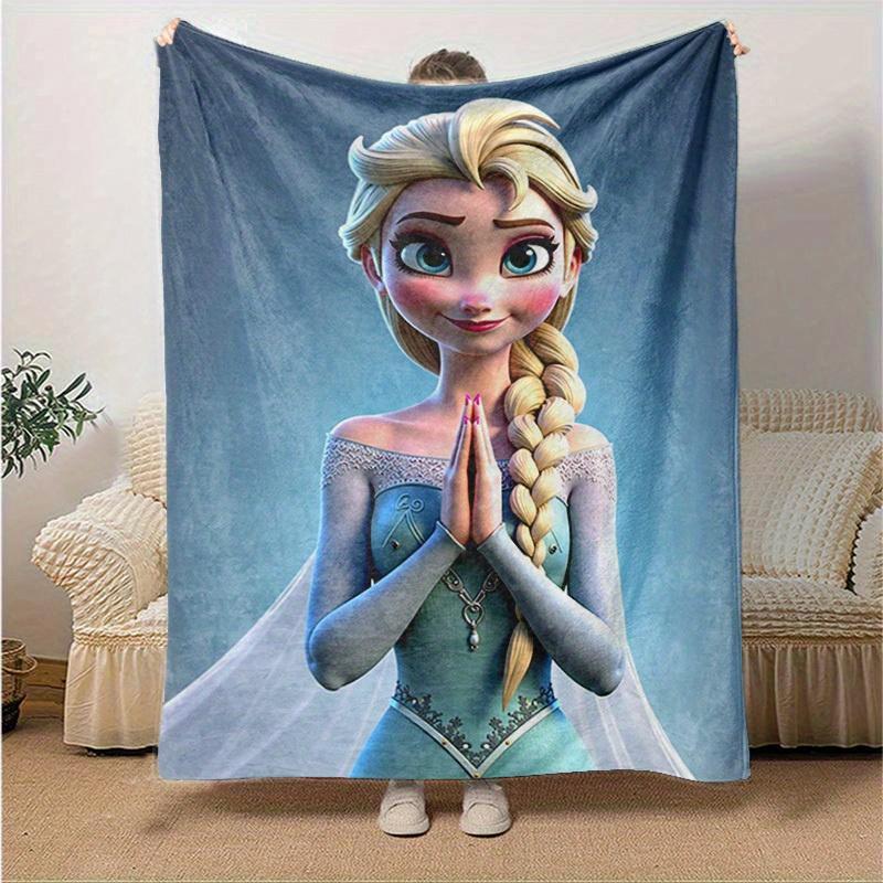 1 szt. Kreskówkowy Koc Elsy, Uniwersalny Sezonowo, Dekoracja Domu, Kocyki, Urocza Pościel z Księżniczką Frozen, Miękki Koc Flanelowy, Ver