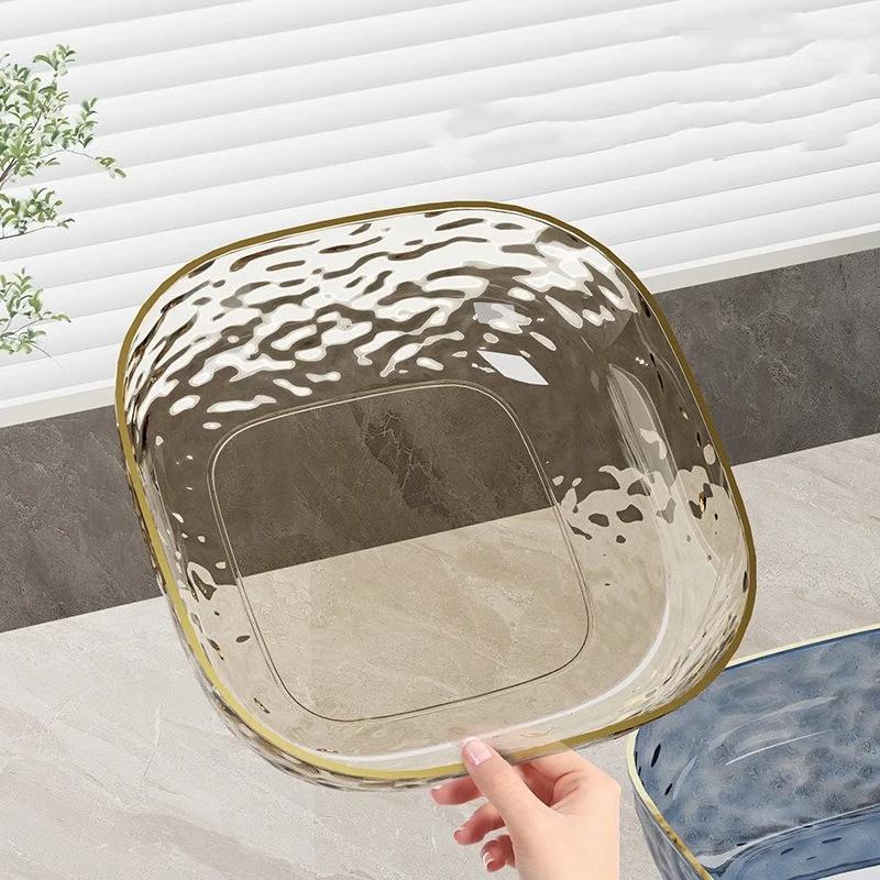 JUSTINLAU Transparent Fruit Snack Plate Multifunction Salad Dessert Biscuit Bowl with Golden Rim Home Desktop Food Storage Tray