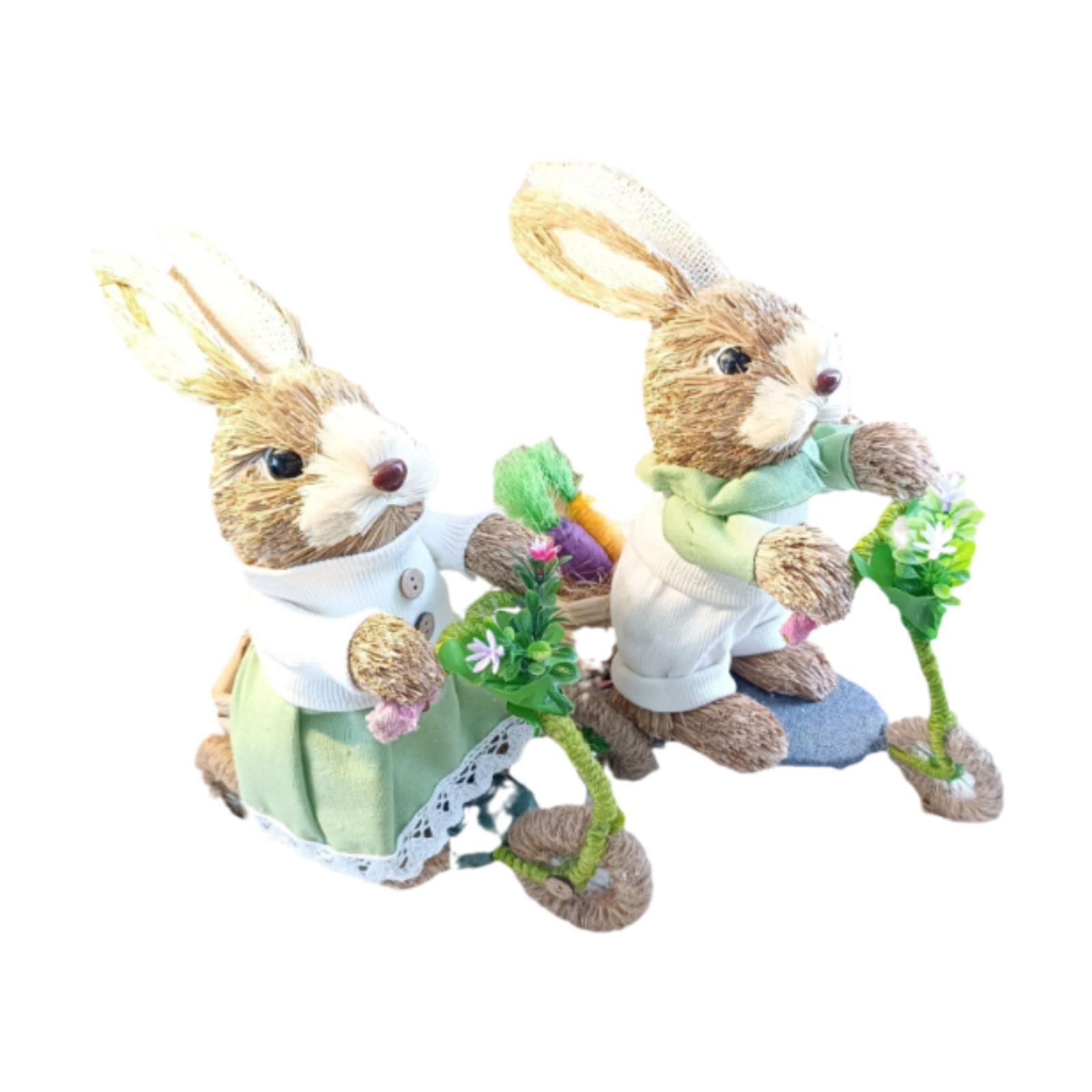 Straw Easter Bunny Sculpture Cute Cartoon Rabbit Figurine Home Desk Ornament for Easter Party Decoration разноцветный