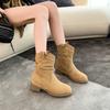 Retro British style thick heel short boots women's 2025 new autumn high-end with skirt stacking boots fashion boots