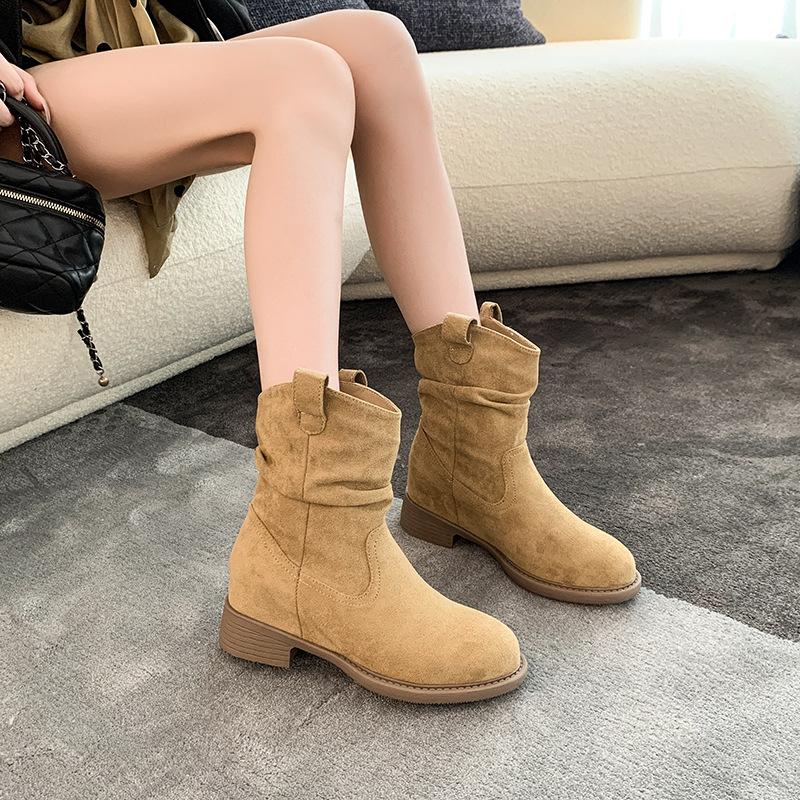 Retro British style thick heel short boots women's 2025 new autumn high-end with skirt stacking boots fashion boots