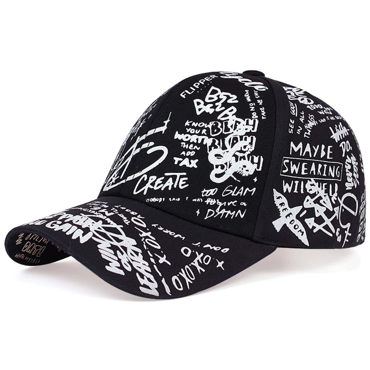 

Бейсболка с принтом граффити, регулируемые хлопковые хип-хоп уличные шляпы, весенне-летние шляпы для отдыха на открытом воздухе, кепки для пар чёрный