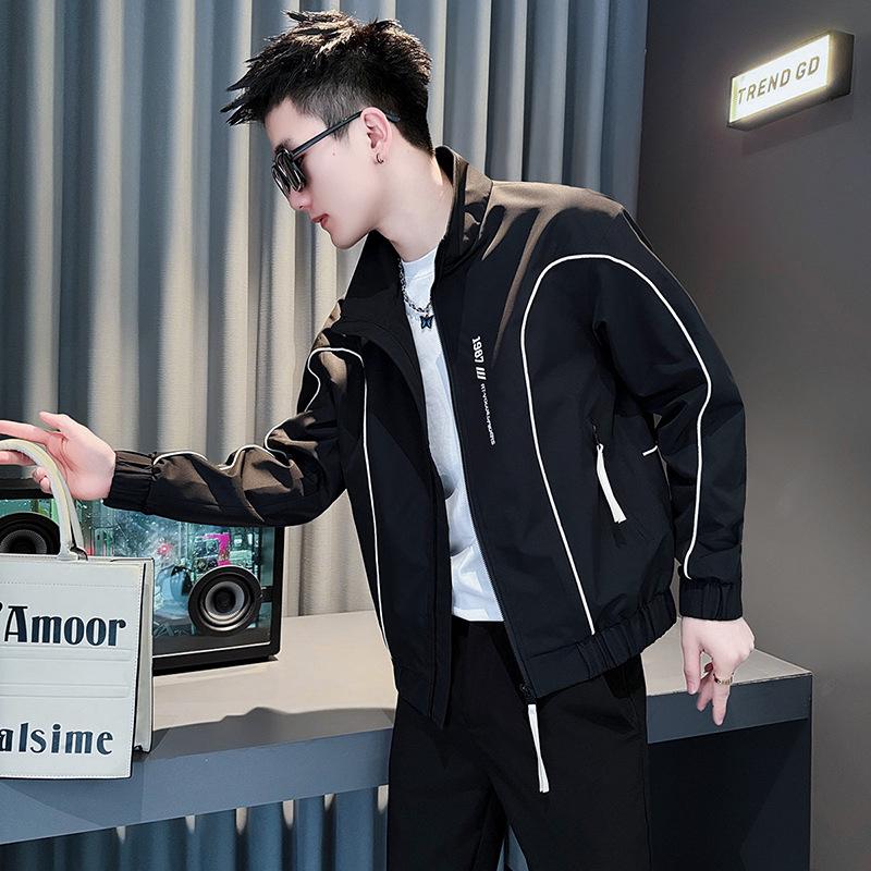 Men's Trendy Embroidered Stand Collar Jacket - Korean Style Casual Spring/Autumn Coat