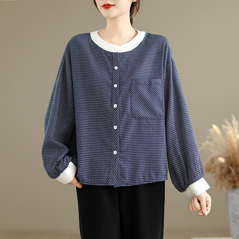 DIMANAF 2026 Women Plus Size New Autumn Blouse Shirt Long Sleeve Casual Loose Cotton Lady Tops Shirts Vintage Plaid