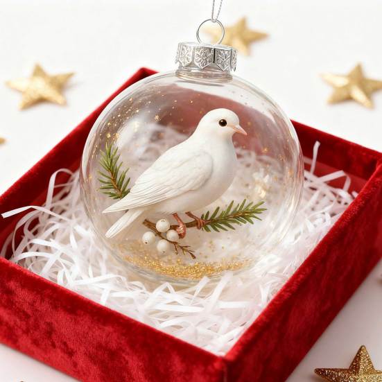Nature's Birds Crystal Glass Ornament Clear Plastic Bird Christmas Ball Ornament Xmas Tree Memorial Gifts for Holiday Indoor Home Decor