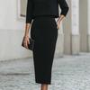 Completo Donna con Scollo ad Drappeggio e Manica a Tre Quarti, Gonna, Vestibilità Aderente, Elegante, Due Pezzi, Outfit Midi