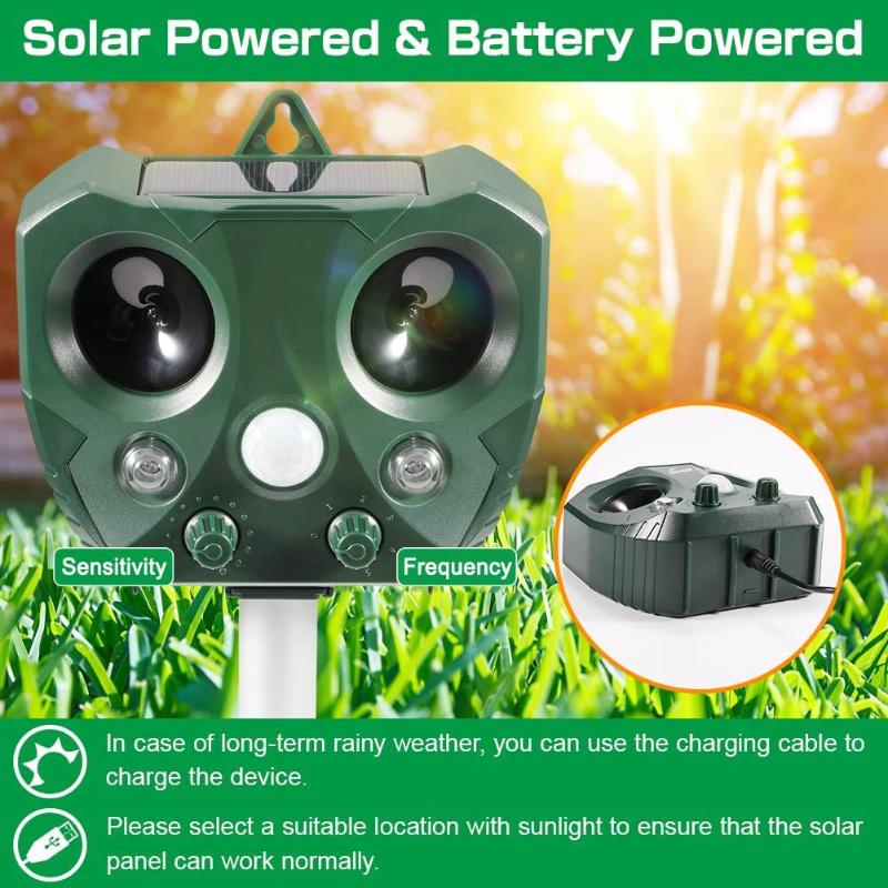 Ultrasonic Rodent Repellent Outdoor Solar Animal Repellent Infrared Induction Flash Bird Repellent