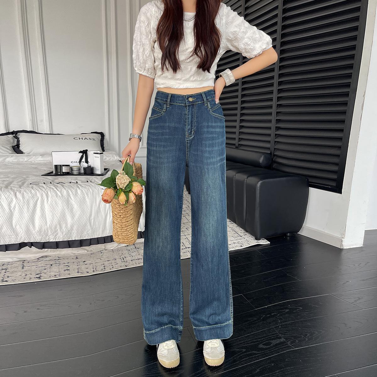 

Plus Size High-Waist Stretch Jeans for Spring & Autumn—Slimming, Leg-Lengthening, Straight Leg Fit for Chubby Girls 2XL синий