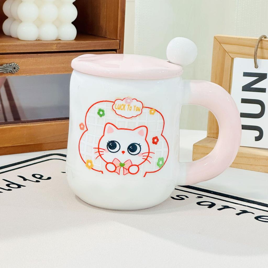 Household Suit with Lid and Spoon Mug Cute Bear Doll Ceramic Cup Large Capacity High Value Water Cup for Girls
